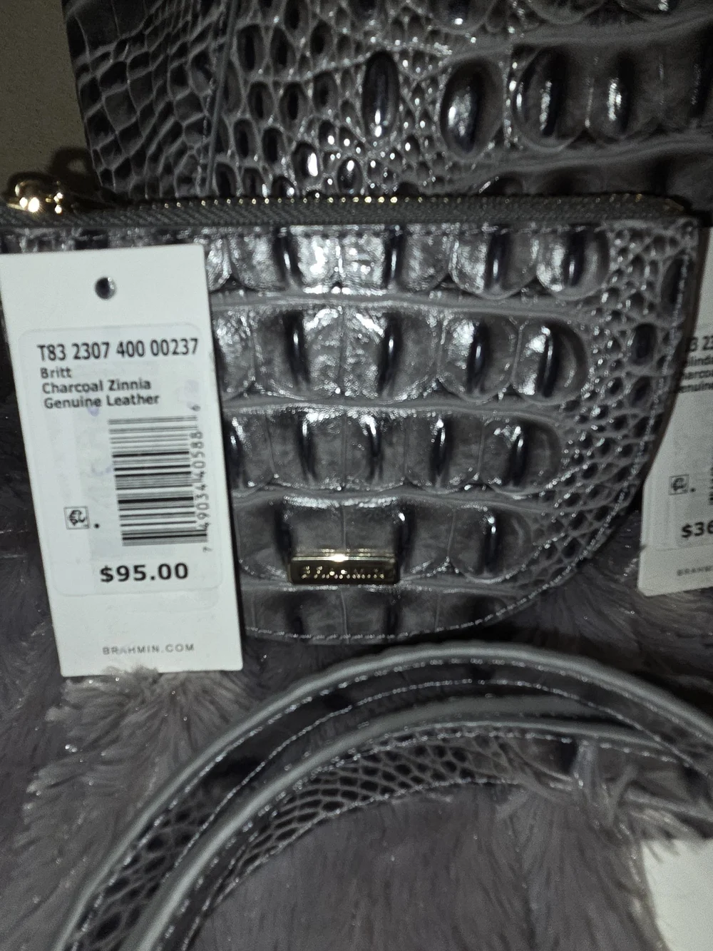 Brahmin Melinda Croc-Embossed Bucket Bag in Grey Plus 2 Additional Accessories - Picture 5 of 9